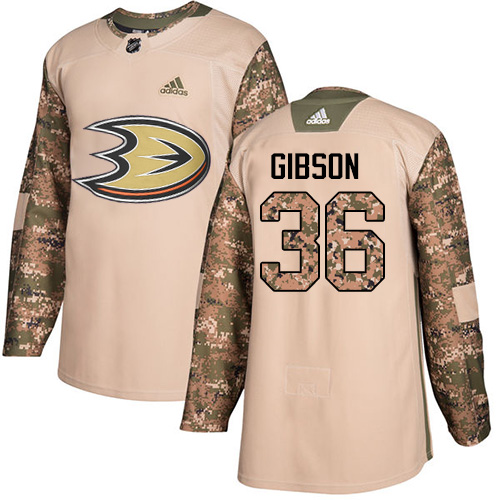 Adidas Ducks #36 John Gibson Camo Authentic Veterans Day Stitched NHL Jersey